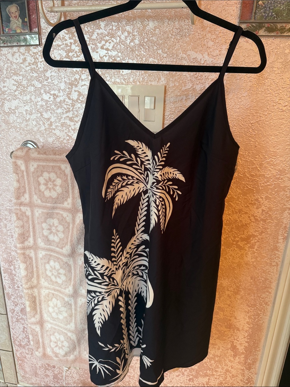 SHEIN Black Swim Coverup with White Palm Print